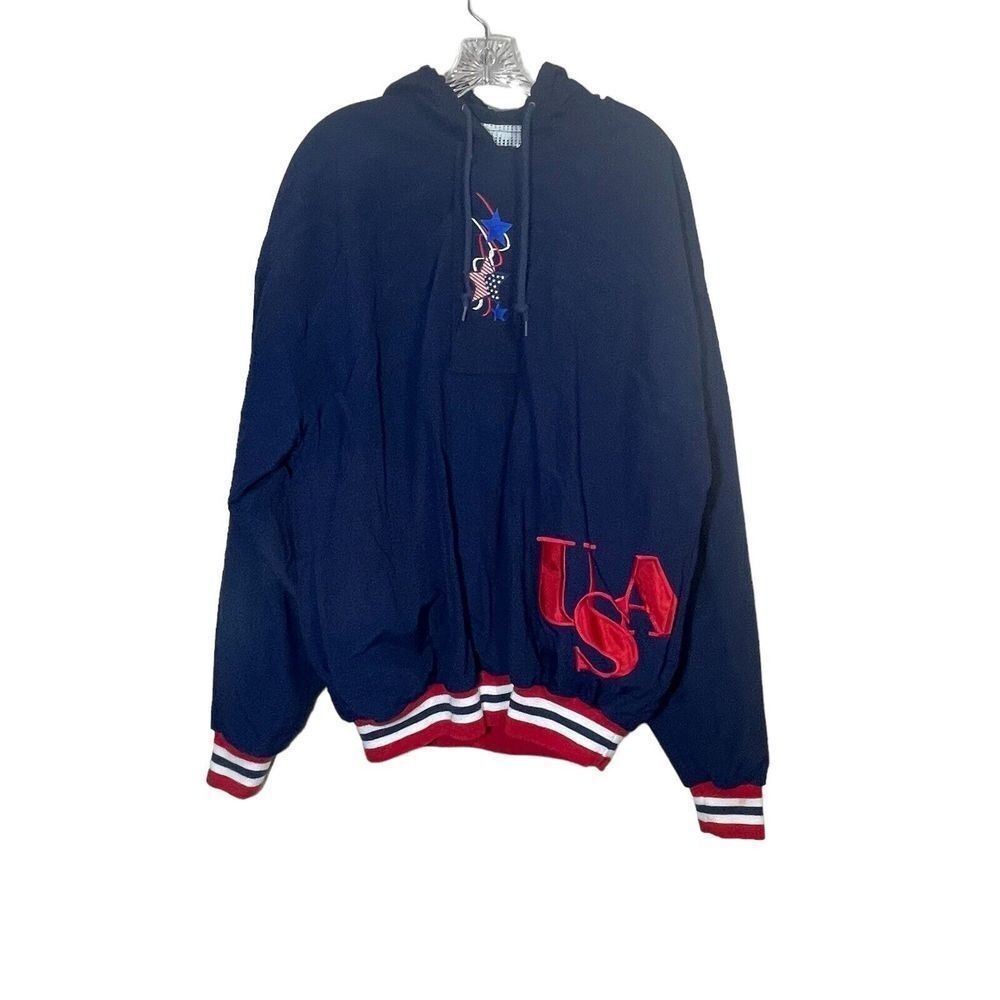 VTG LEGENDS ATHLETIC USA 1/4 Zip Nylon Windbreaker Shirt XL Patriotic Americana